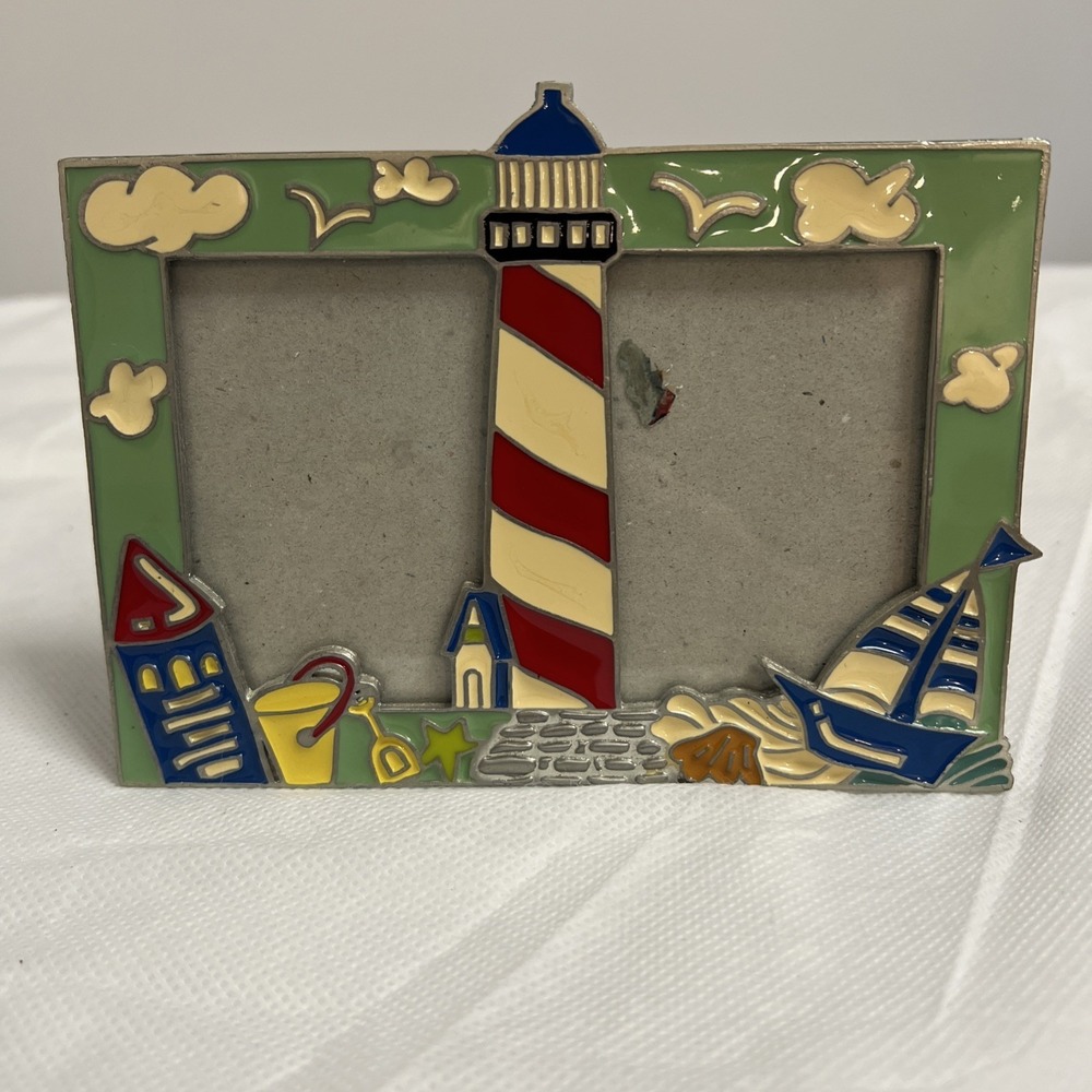 Lighthouse Frame Metal Enameled Coastal Sea Beach Nautical Bird Sailboat Ocean